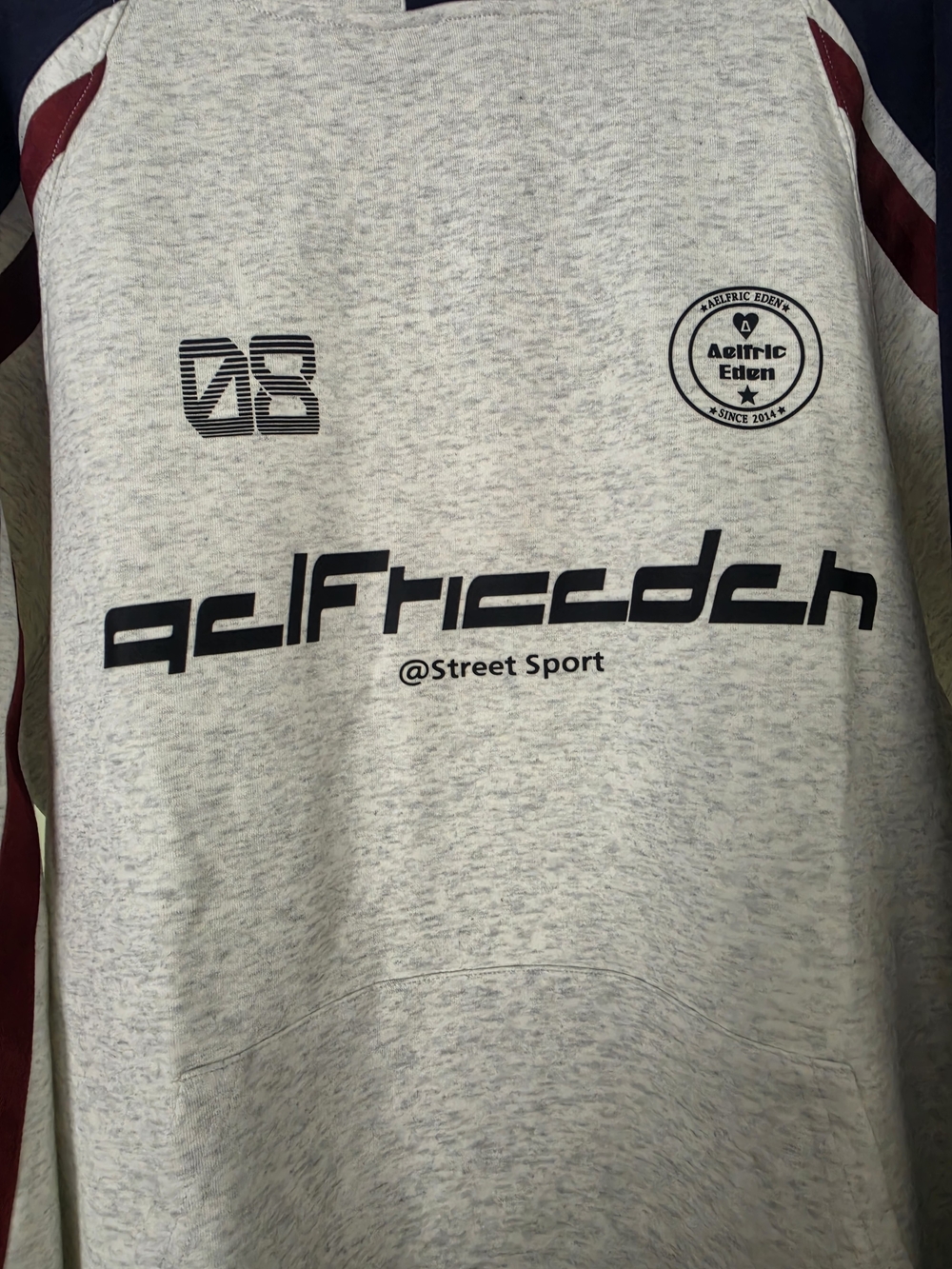 Street Sport Womens Grey Pullover Hoodie with Navy & Burgundy Accents - Picture 4 of 7